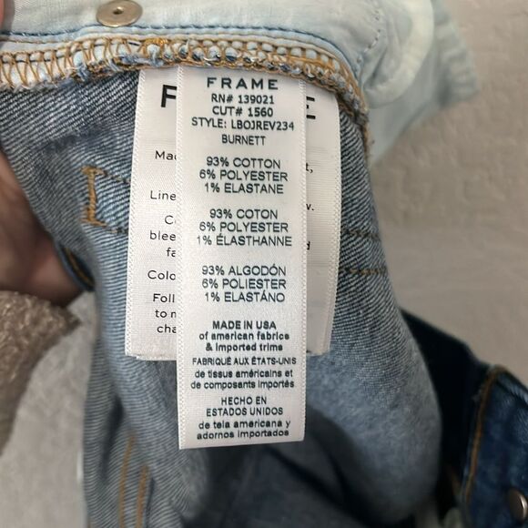 FRAME Denim Le Boy Jeans High Rise Burnett Raw Hem w Slit Gold Rivets, Size 25 - Picture 11 of 12